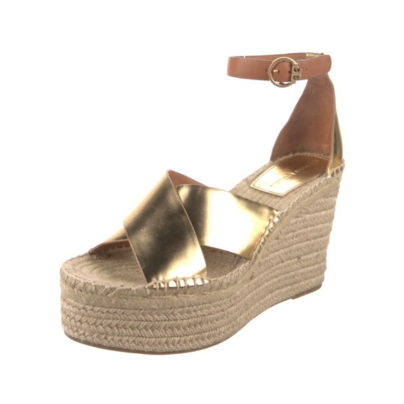 TORY BURCH Matte Metallic Gold Selby Wedge Platform Espadrille Sandals S… - Picture 3 of 15